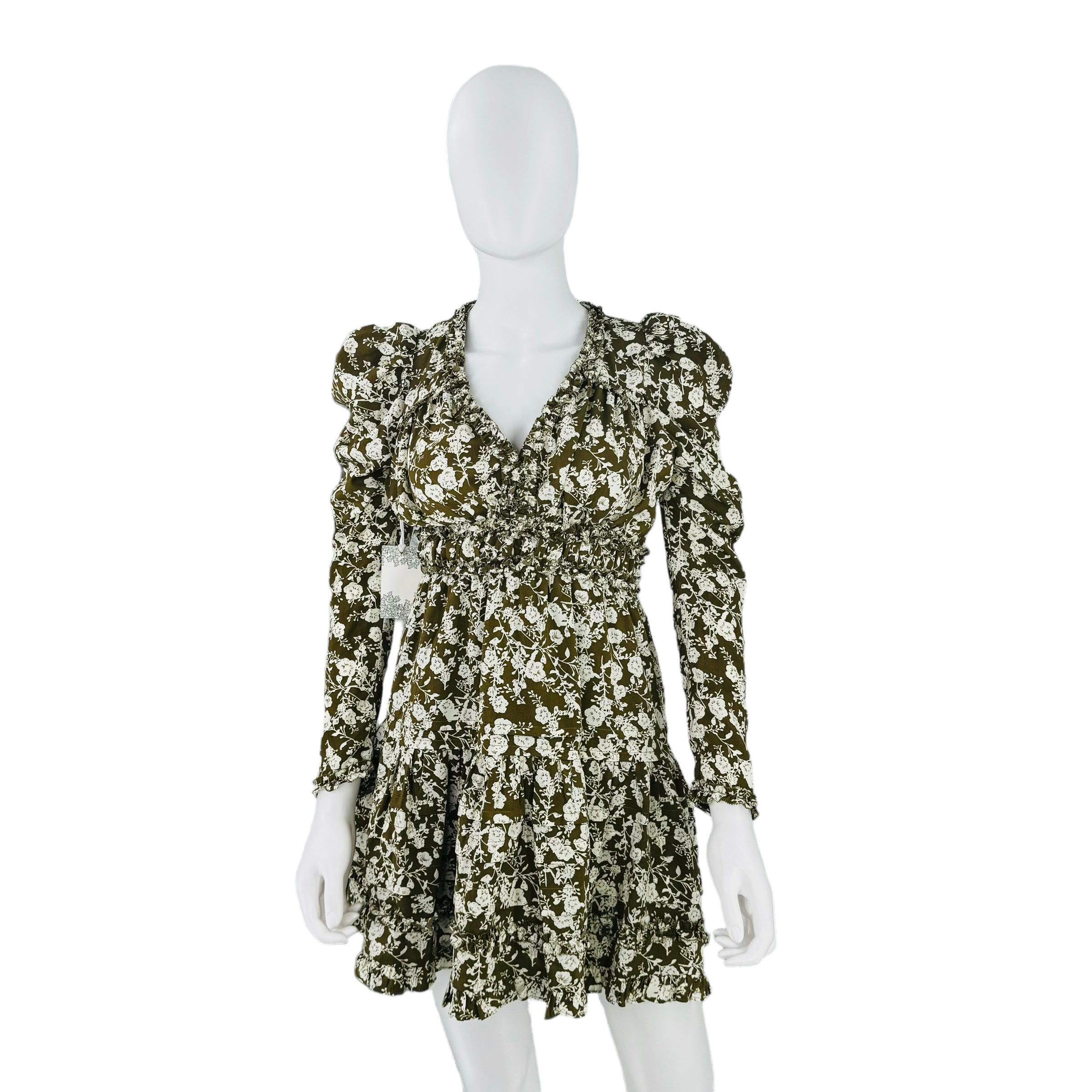 Hyacinth House Renee Ruffle Mini Dress in Olive Floral